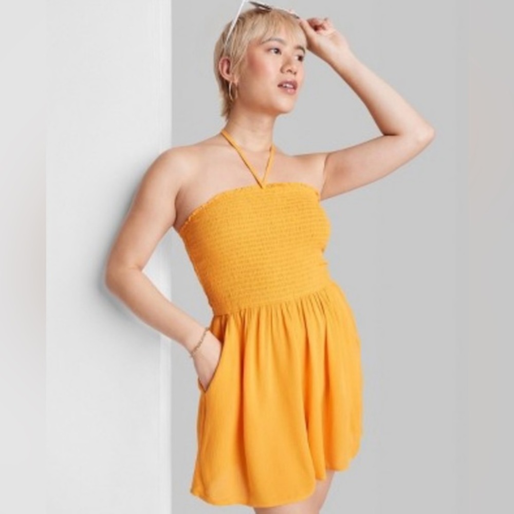 women's sleeveless woven smocked romper - wild fable